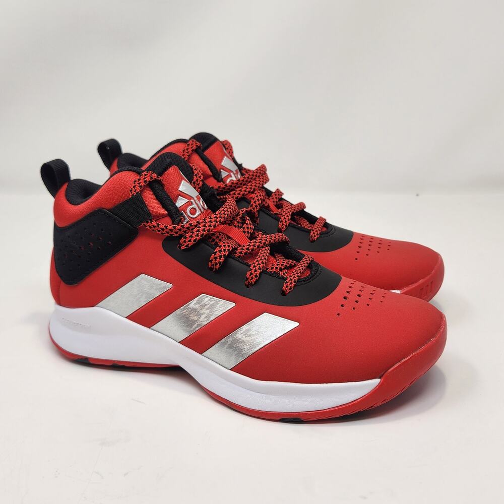 Adidas Cross Em Up Vivid Red Silver Basketball Shoes Big Kid Size 5 Sneakers New